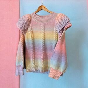 THML Women's Thick Knit Pastel Watercolor Sweater Large